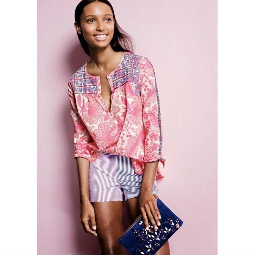 J. Crew Pink Embroidered Floral Blouse